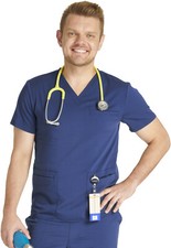 Cherokee Atmos Men's V-Neck Scrubs Top CK719A NAV Navy Free Shipping