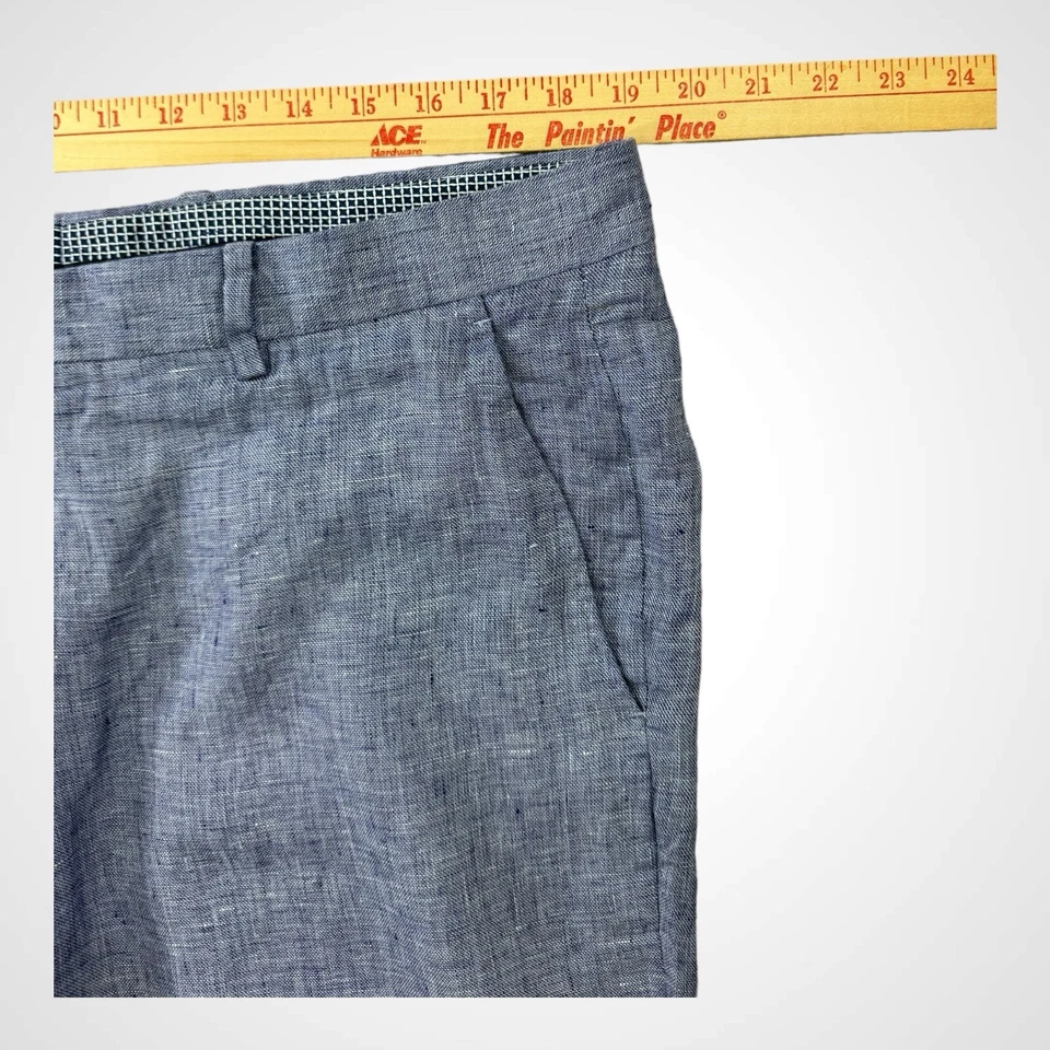 Pantalones de Murano Baird McNutt para Hombres 38x29 Azul Lino Alex Calce Ajustado Cambray Puños Foto 4 de 4