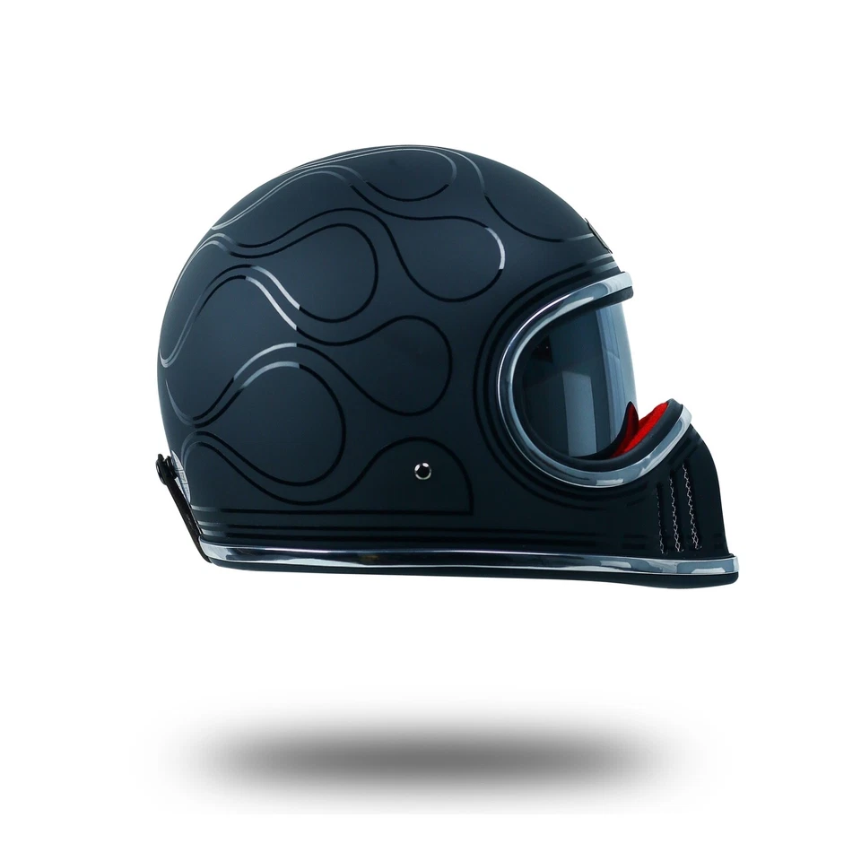 VINTAGE CUSTOM HELMET DRACO GLOSSY FLAMES CAFE RACER CHOPPER BOBBER MOTORCYCLE - Image 3 of 4