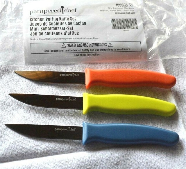 Pampered Chef MULTICOLOR 3pc KITCHEN PARING KNIFE SET Replaces Quikcut eBay
