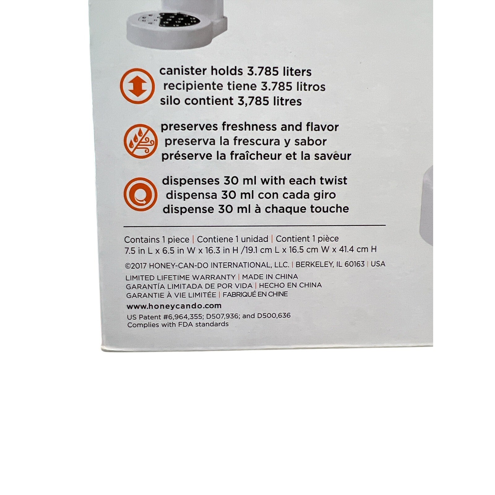 Honey Can Do Cereal Dispenser Single Portion Dry Food Storage Container