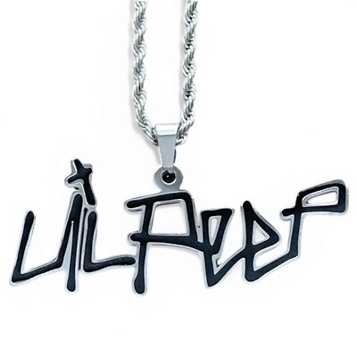 Lil Peep Necklace! Black Enamel Stainless Steel Pendant + Steel Chain Gustav Ahr