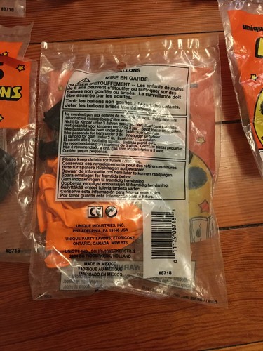 NOS 8 VTG Halloween Balloons Orange Black 1991 Unique Industries Cat Package B1 - Picture 8 of 10
