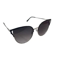 Lane Bryant New Black Silver Cat Eye 100% UV Protection Sunglasses & Dust Bag