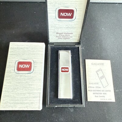 NEW! VINTAGE 1982 NOW CIGARETTES BRUSHED CHROME BUTANE REFILL LIGHTER FREE SHIP