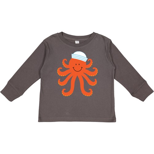 Langarm-T-Shirt Inktastic orange Oktopus niedliche Meereskreatur nautisches Kleinkind