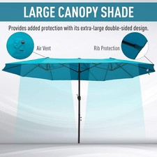 Outsunny Extra Large 15ft Patio Umbrella, Double-Sided Outdoor Umbrella, Blue