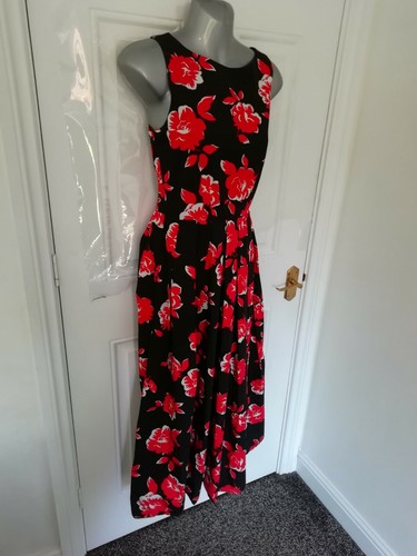Vintage LAURA ASHLEY Size 8 Black Red White Floral Long Smart Dress Cotton - Picture 5 of 9