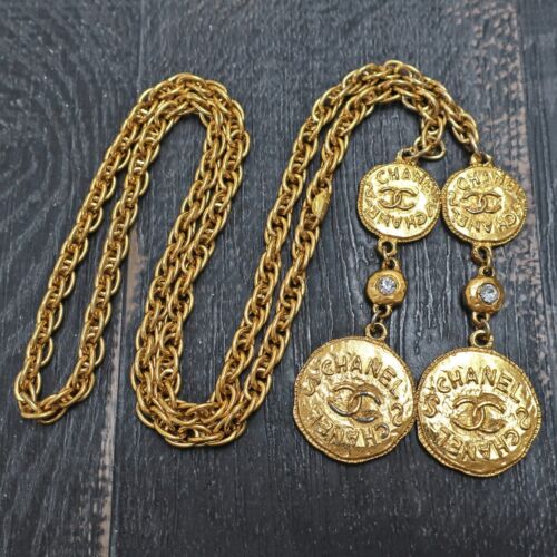 CHANEL Gold Plated CC Logos Round Vintage Necklace Chain Belt #836c Rise-on