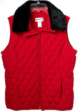 Pendleton RED Quilted Down Blend Zip Puffer Vest Removable Black Faux Collar