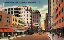 Postcard Second Avenue above Flagler Street Miami Florida Linen Unposted