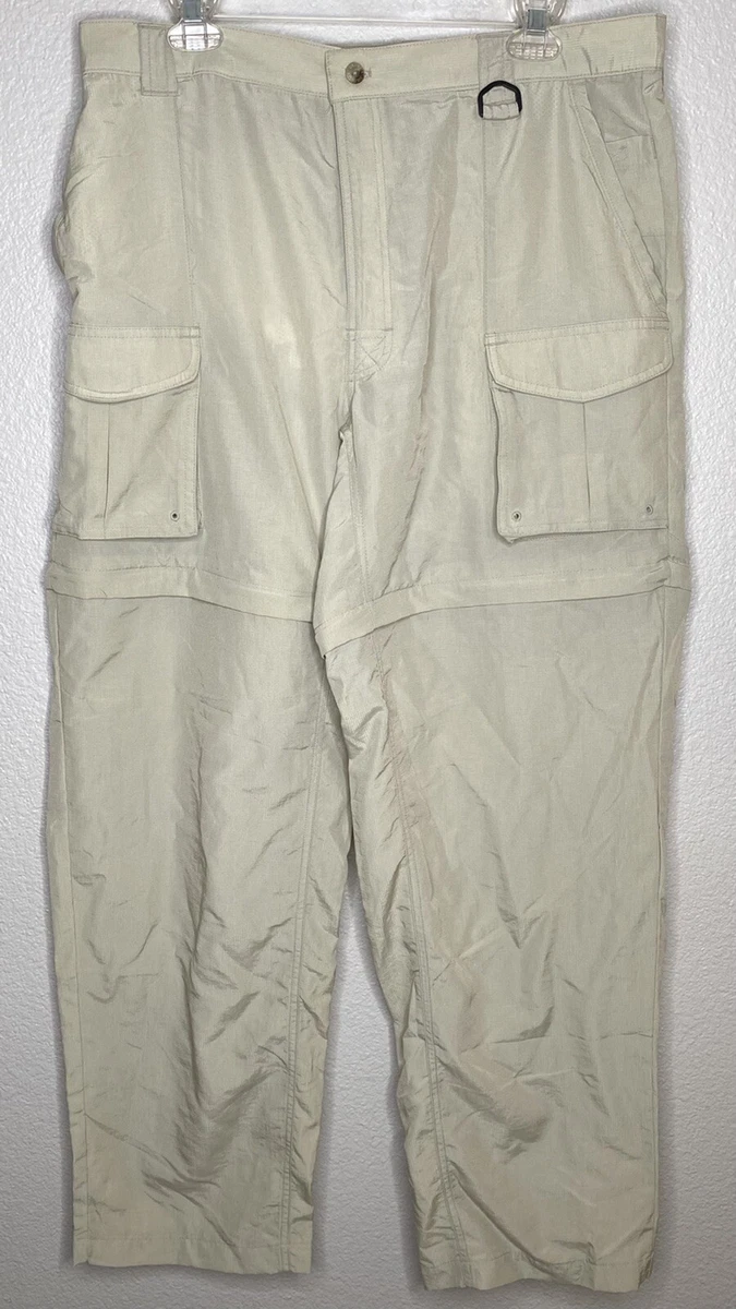 COLUMBIA PFG Large Fishing Pants Convertible No Lining Men's Cargo Pockets  Khaki