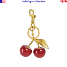 Red Cherry Keychain Bag Charm Glossy Resin Fruit Pendant Purse Accessory Gold To