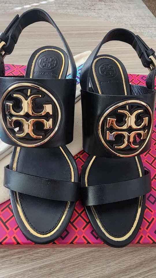 Authentic Tory Burch Miller  Wedge 2.5inch Leather  Gold Logo Size 5.5 - Image 2 of 4