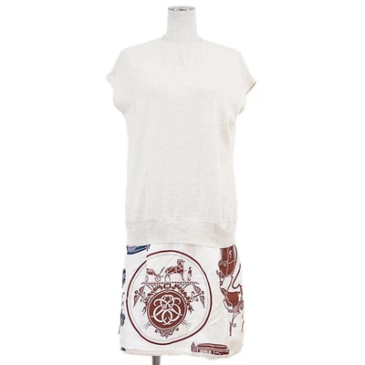 Vestido HERMES sarga pura 100 % seda tejido cachemir x algodón mujer talla 34 marfil - Imagen 1 de 4