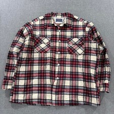 Vintage 70s Pendleton Board Shirt Wool Flannel Shirt Button Up Plaid Red mens XL