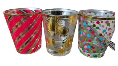 PartyLite Schnapsgläser Set 3 Mehrfarbig Gestreift Punkte Grafisch 8cm Glas