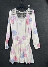 Lovestitch Dress Womens Medium White Floral Crochet Long Sleeve Boho Fit Flare