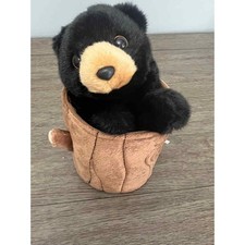 Aurora Black Bear in Tree Stump Pop Up Puppet Plush 11"