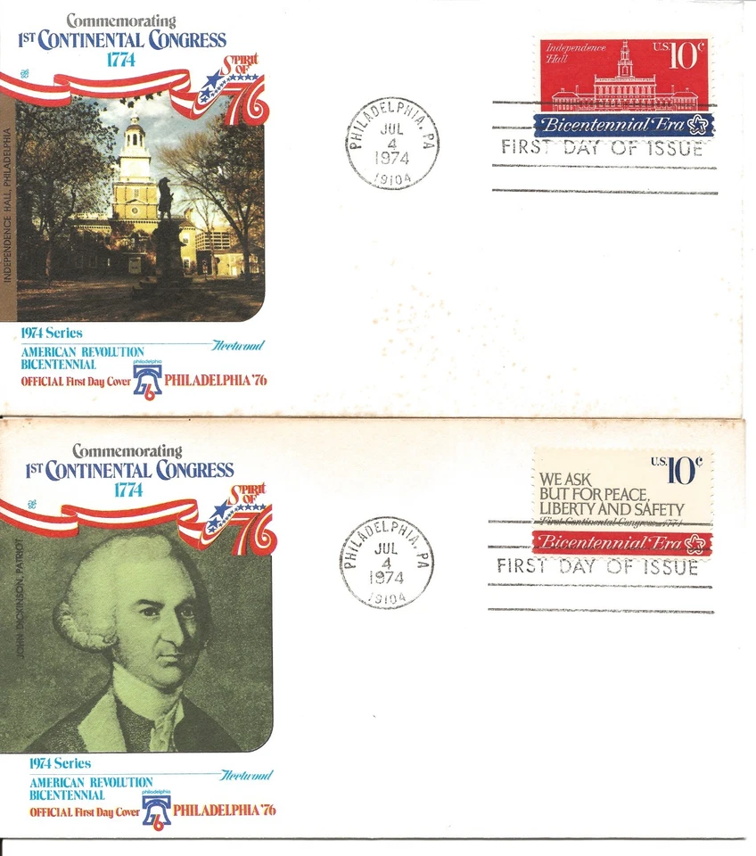 US Scott #1543-46, First Day Covers 7/4/74 Philadelphia Single Congress - Image 2 of 2