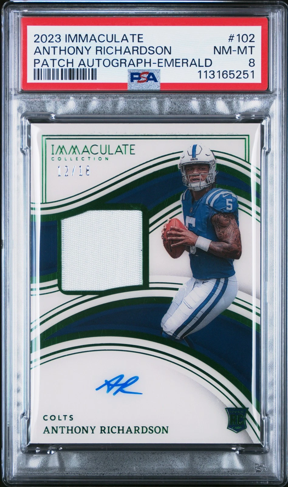 Anthony Richardson Panini Immaculate Collection #102 Autograph Patch Emerald
