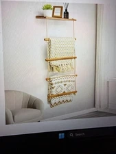 5-Layer Wooden Blanket Ladder, 2-in-1 Towel Racks Blanket Quilt Towel Holder 