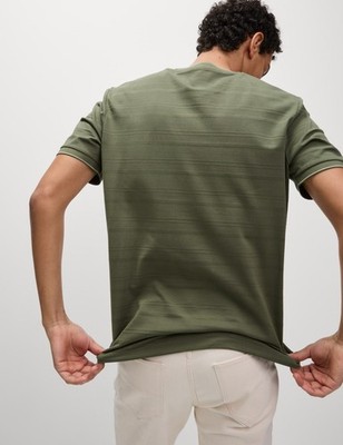 Marks & Spencer Herren grün Baumwolle Rundhalsausschnitt gestreift kurzärmelig Männer T-Shirt - M&S
