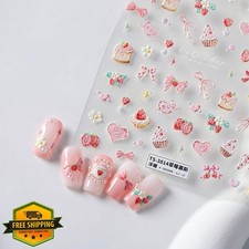 Strawberry Pink Nail Stickers Self-Adhesive Bow Decals