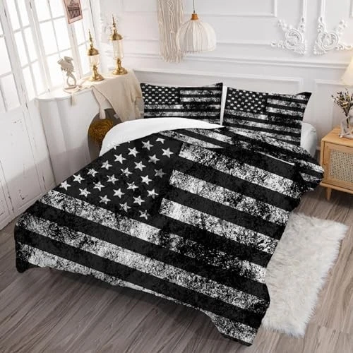 Juego de edredón bandera americana blanco y negro talla Queen para niños niños Foto 4 de 4
