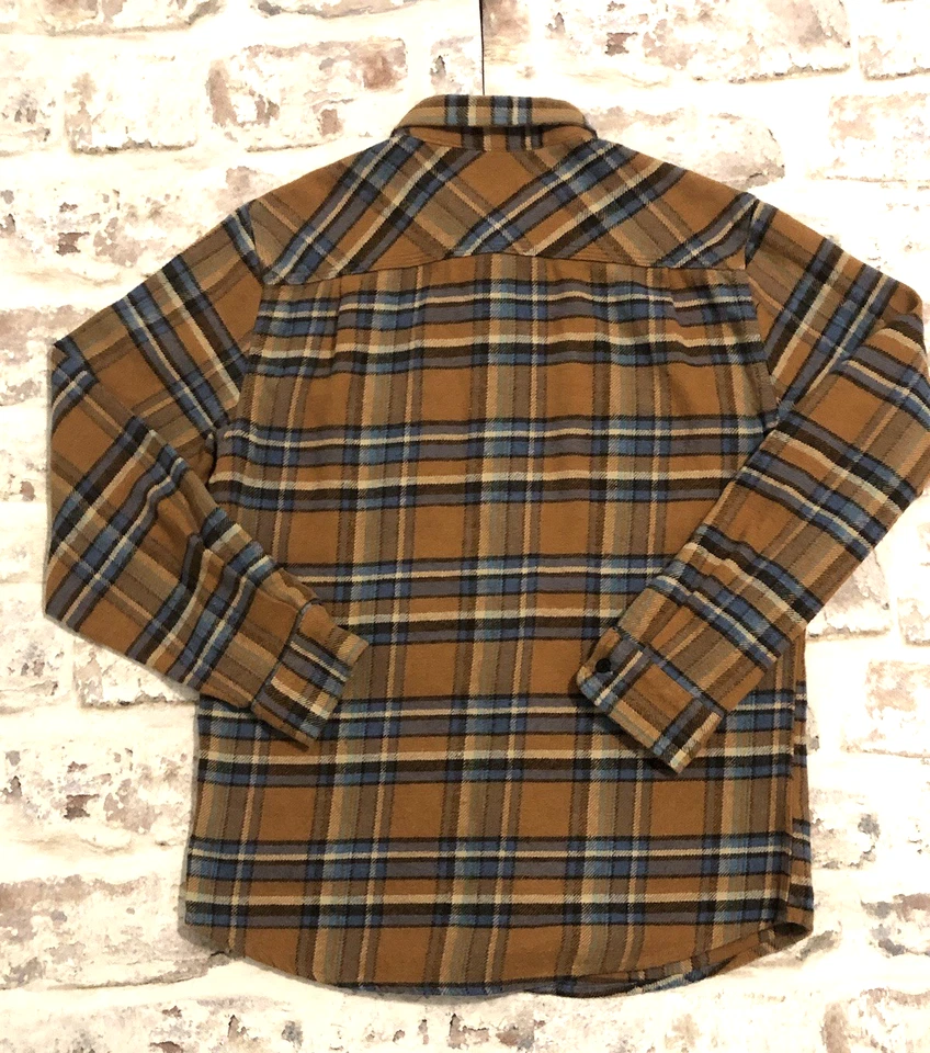 Camisa Brixton Bowery Para Hombres Talla L Marrón Azul Franela a Cuadros Tartán Cabincore Grunge Foto 4 de 4