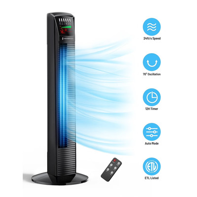 TaoTronics Oscillating Tower Fan 001 with Large LED Display - Black