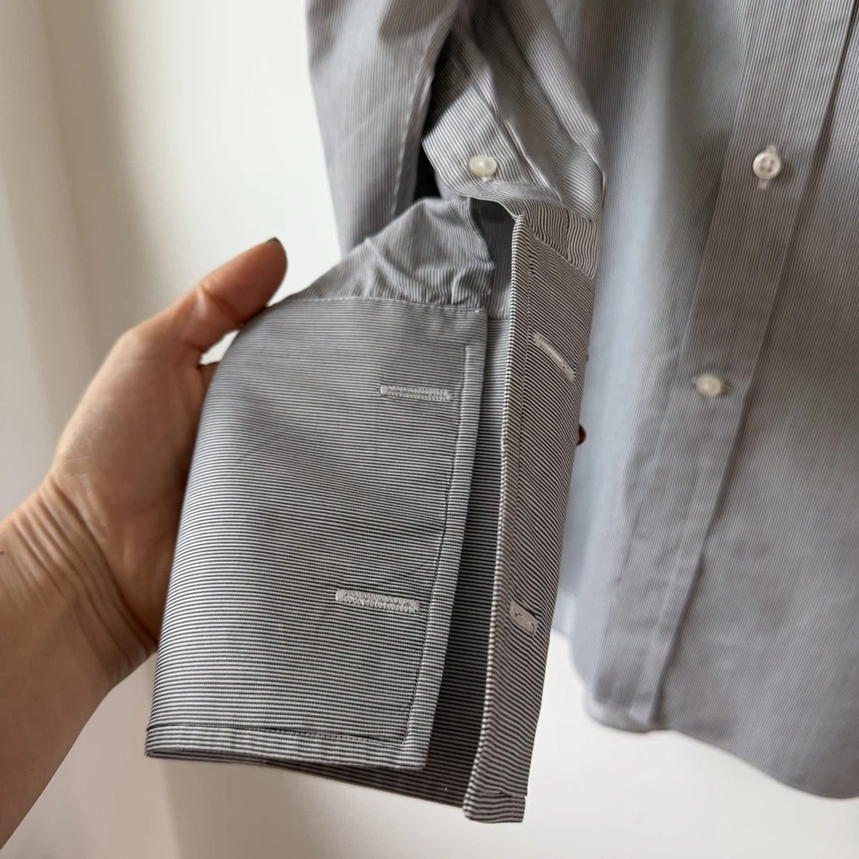 Camisa de Vestir Ralph Lauren Etiqueta Púrpura XL Lujo Gris Blanco Puño Francés Italia Foto 4 de 4