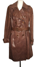 GREAT WOMEN ROCHA JOHN ROCHA LAMBS LEATHER BELTED TRENCH COAT 12 CHOCOLATE BROWN