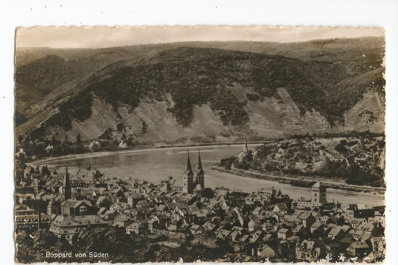 RPPC Postcard: Boppard von Suden, Germany - aerial; Middle Rhine Valley