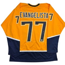 Autographed/Signed Luke Evangelista Nashville Yellow Hockey Jersey JSA COA