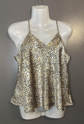 #ad Too Hot Tank Top Womens Medium Cheetah Satin Camisole Spaghetti Strap Animal Pri $10.35