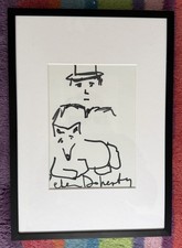 PETE DOHERTY  ORIGINAL ZEICHNUNG MANN MIT HUND Gerahmt / In Person