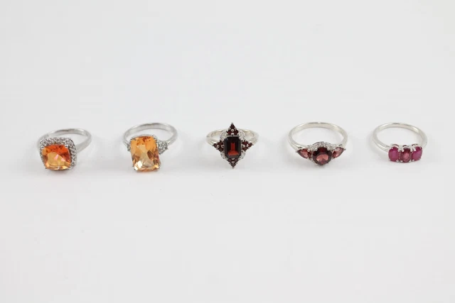 09 Sterling Silver Rings TGGC Gemporia Trilogy Citrine *Glass Filled Ruby x 5