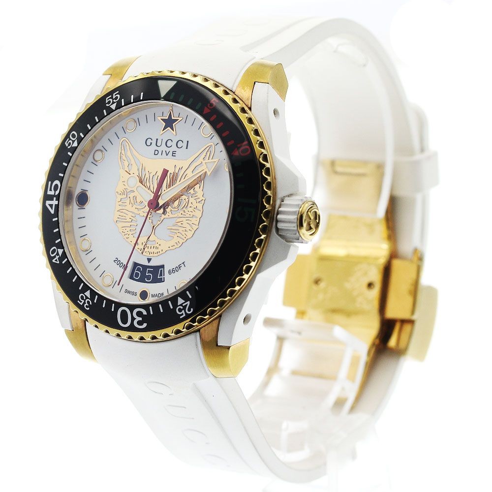 Gucci YA136322 Dive Date Boys Quartz Watch White SS GP Rubber Used From Japan thumbnail 2