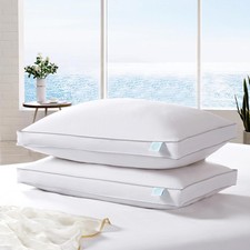White Feather Down Pillow Soft-Medium Jumbo Size 2 Pack Bed Pillow for Side S...