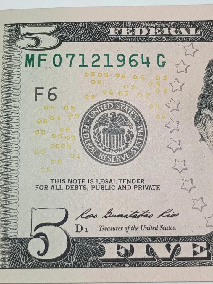 2013 $5 F ATLANTA BEP MF-G BLOCK TRUE BIRTHDAY NOTE JULY 12 1964 (MF07121964G) - Image 2 of 4