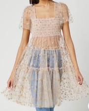 Free People Starbright Tulle Sheer in Magnolia Blossom Dress Fairycore Sz Large