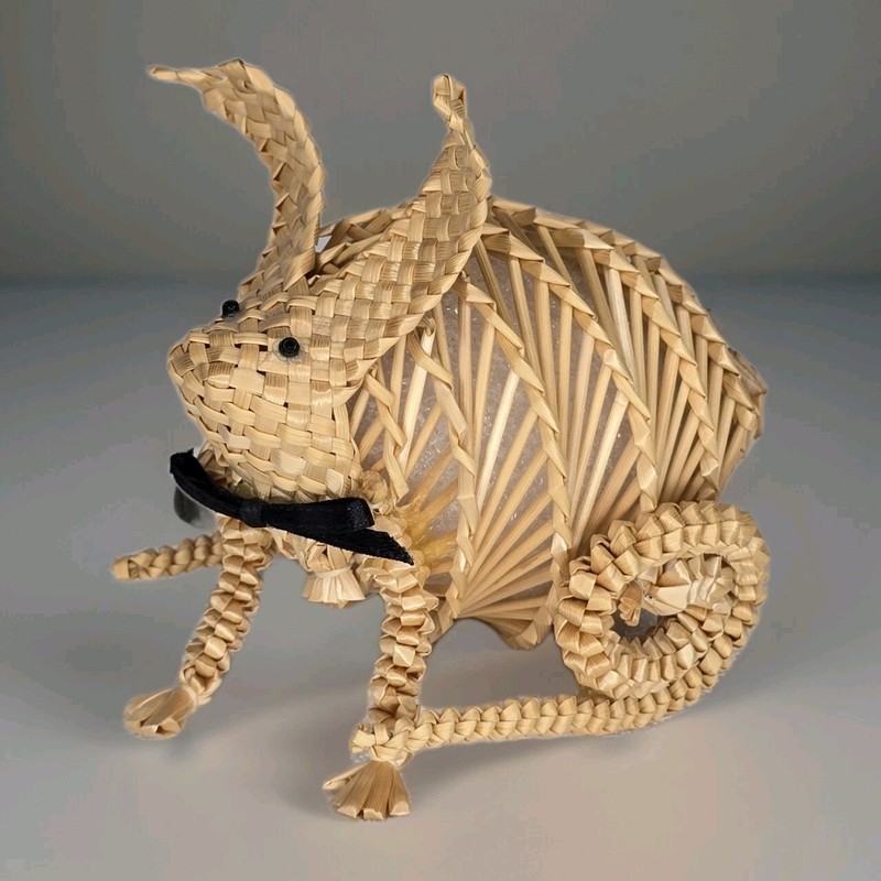 Vintage Handcrafted Woven Straw Rabbit Figurine Coiled Tail Folk Art Corn Dolly
