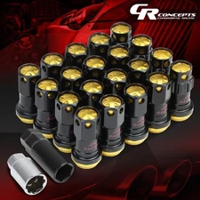 GOLD 16 WHEEL LUG+4LOCK NUT+ADAPTERS M12X1.5 22OD 45MM CLOSED SPLINE ALUMINUM