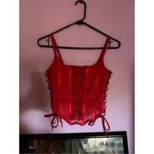 Forever 21Red Lace-Up Corset Tank Top