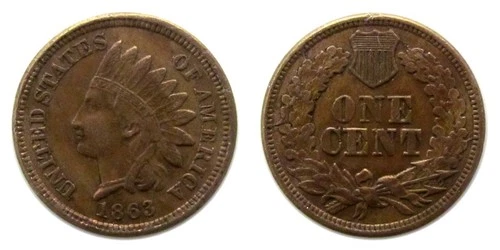 Indian Head Cent 1863 XF Condition