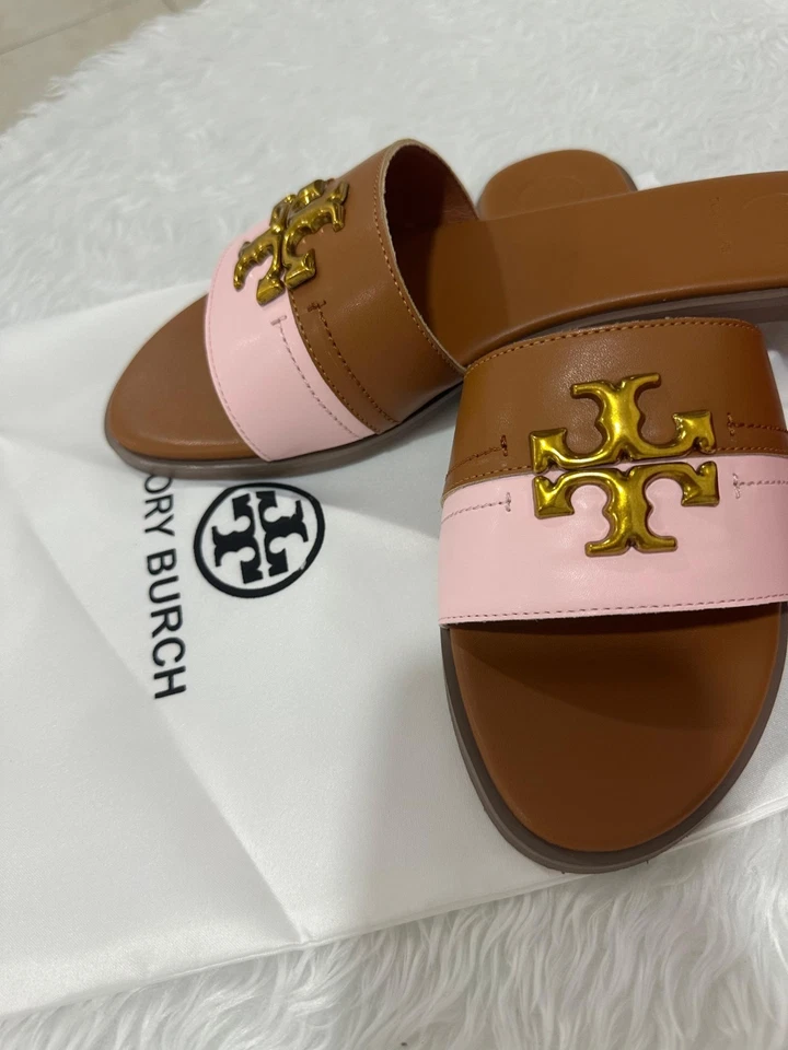 Sandália Miller Feminina de Couro Tory Burch Tamanho 9 Dois Tons Marrom/Rosa Claro  - Imagem 2 de 4