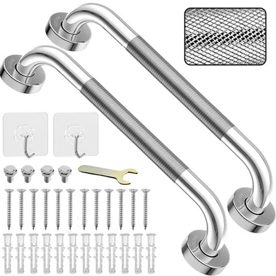 CHAMSUREUK 2 Pack 17inch Grab Bar Rail, 304 Stainless Steel Non-Slip Bathroom Chrome Gra...
