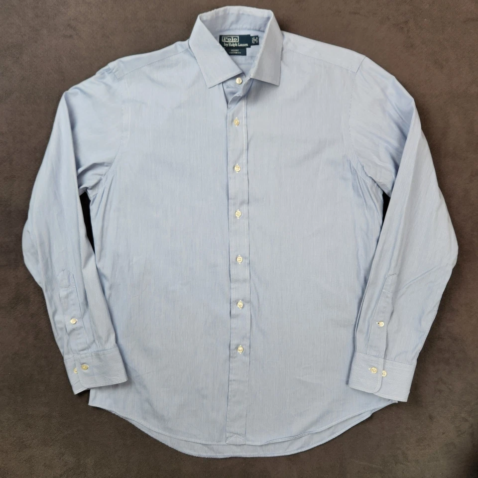 Camisa de vestir Polo Ralph Lauren Regent ajuste personalizado a rayas para hombre 16 34/35 azul Foto 2 de 4