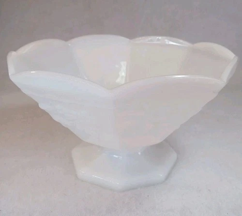 Anchor Hocking Milk Glass Grapes Pattern Footed 9" Stippled Vintage Bowl/Compote